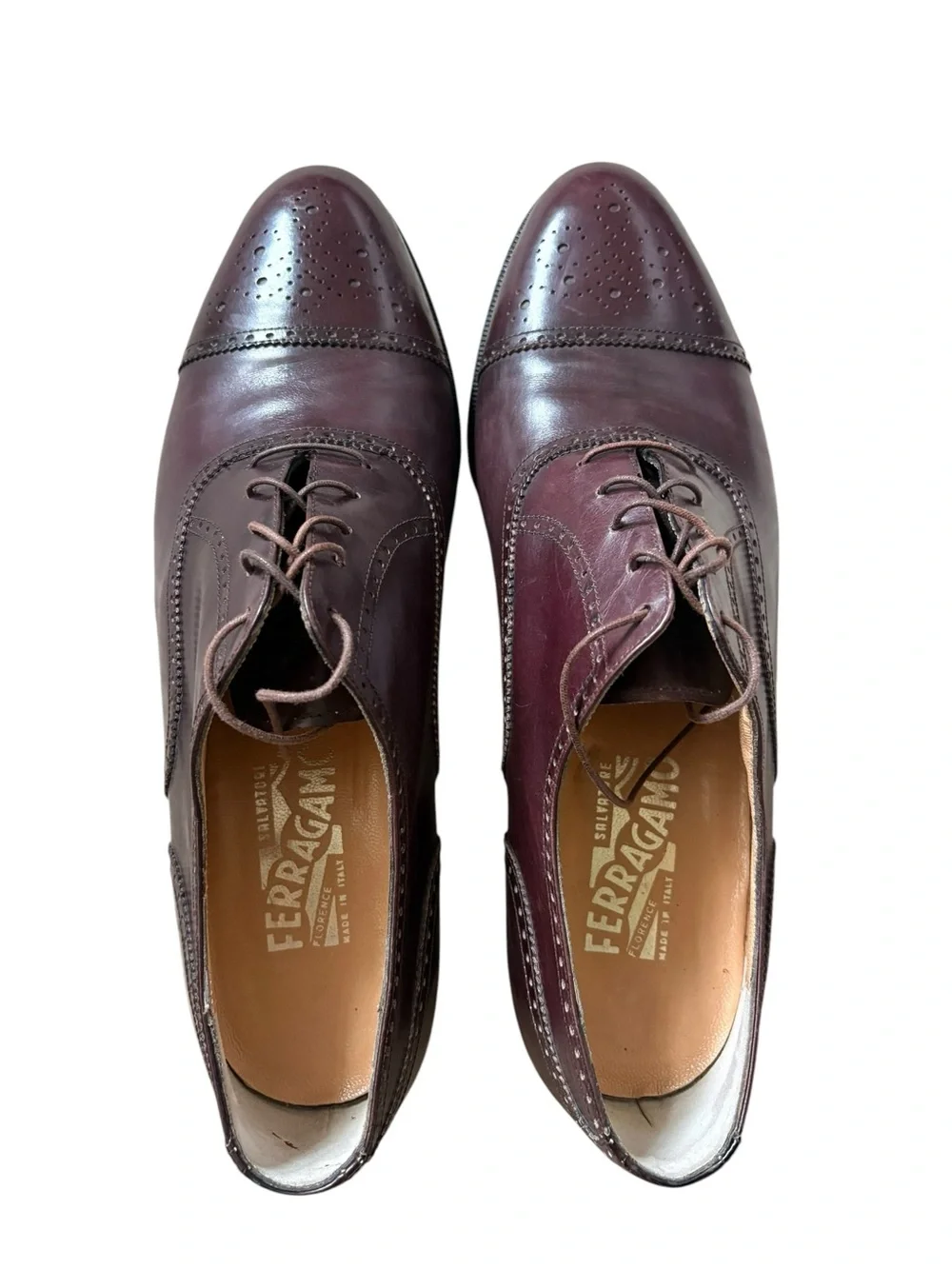 Salvatore Ferragamo Lavorazione Artigiana Burgundy Leather Cap Toe Oxfords